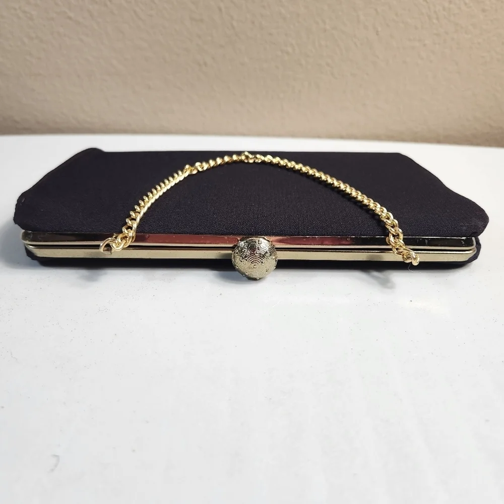 Vintage Womens Dark Brown & Gold Tone Evening Clutch/Wristlet